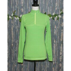 Kyodan Ladies XS 1/4 Zip Athletic Top Green Yellow Striped Running Long Sleeve W